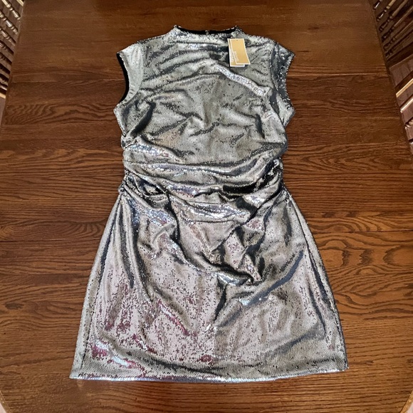 Michael Kors Dresses & Skirts - NWT Michael Kors Sequined Funnel Neck Mini Dress Silver Sequin & Black XL